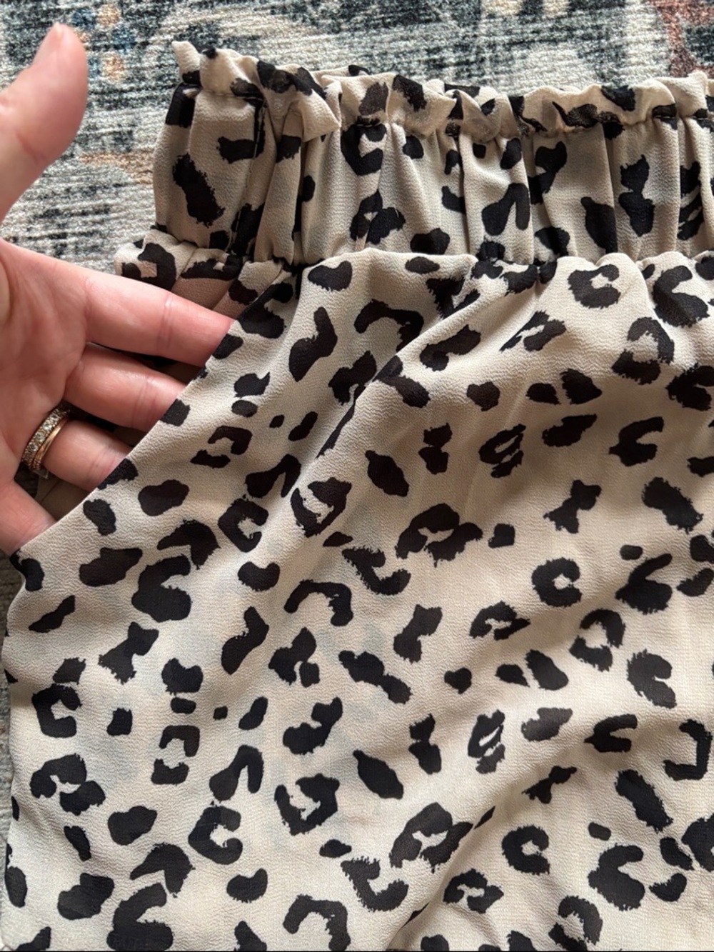 Beige and Black Leopard Ruffle Hem High Waist Shorts - Picture 3 of 3